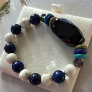 Handcrafted Stylish Beaded Bracelet with Blue and White Beads